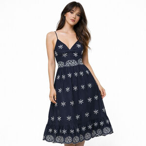 Zara Black Embroidered Tie-Back Midi Dress XS